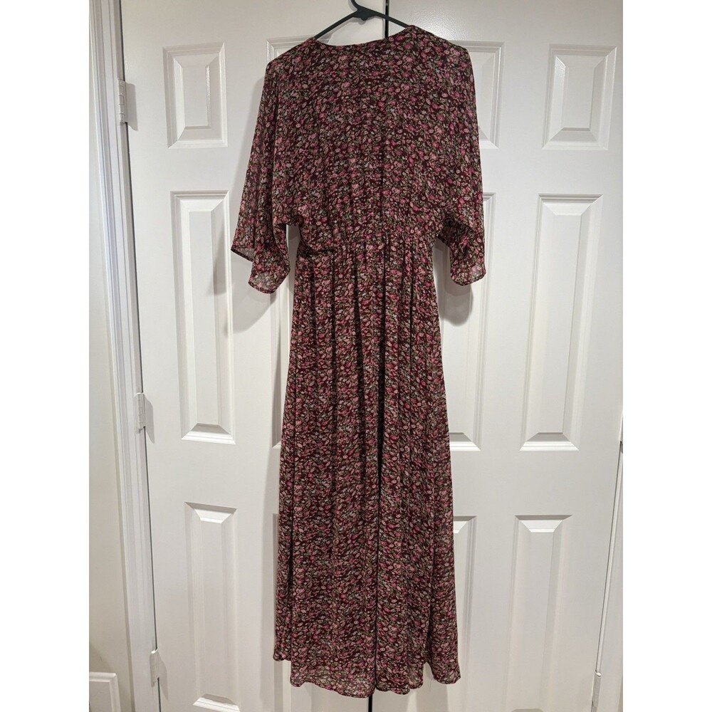 Entro Women's Floral Print Maxi Dress Size Small Burgundy Fall Boho Cottagecore - Picture 2 of 5